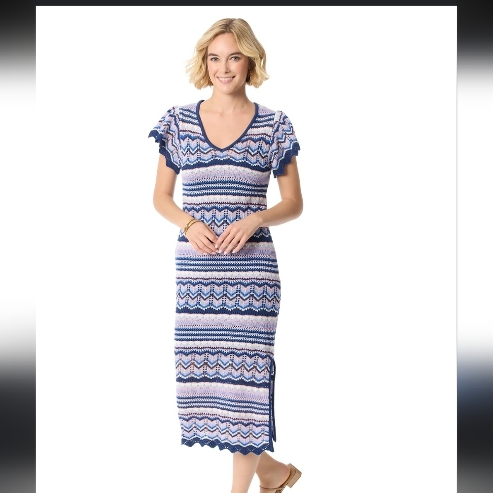 Jessica Simpson Women's Trinity Crochet Dress Striped And Chevron Sz L